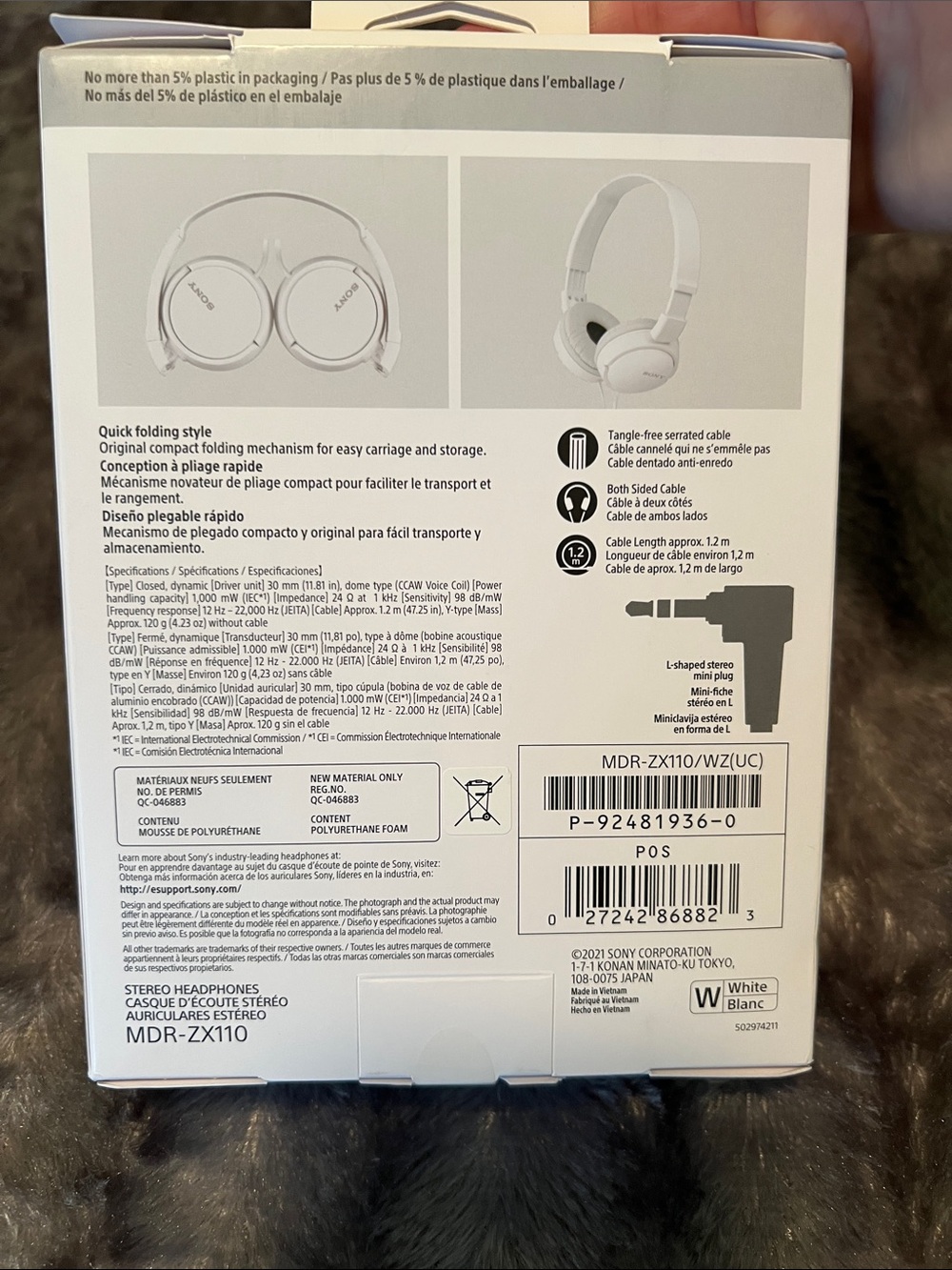 Sony White MDR-ZX110 On-Ear Headphones - Picture 2 of 3